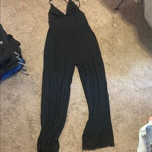 Black Lace Trim Jumpsuit